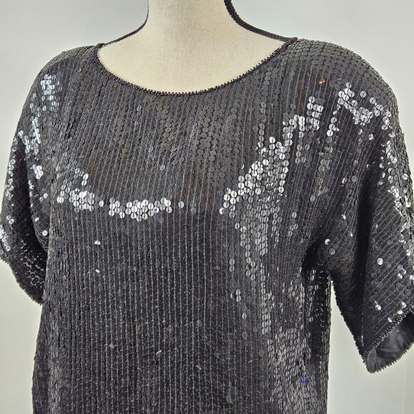 VTG Black Sequin Silk Top Party Occasion Jean for Joseph Le Bon | Women's S - Picture 2 of 16